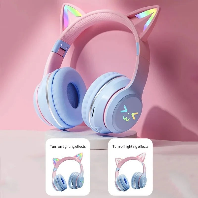 RGB Bluetooth Katzenohren Kopfhörer – Wireless Headset mit Mikrofon, LED, Stereo
