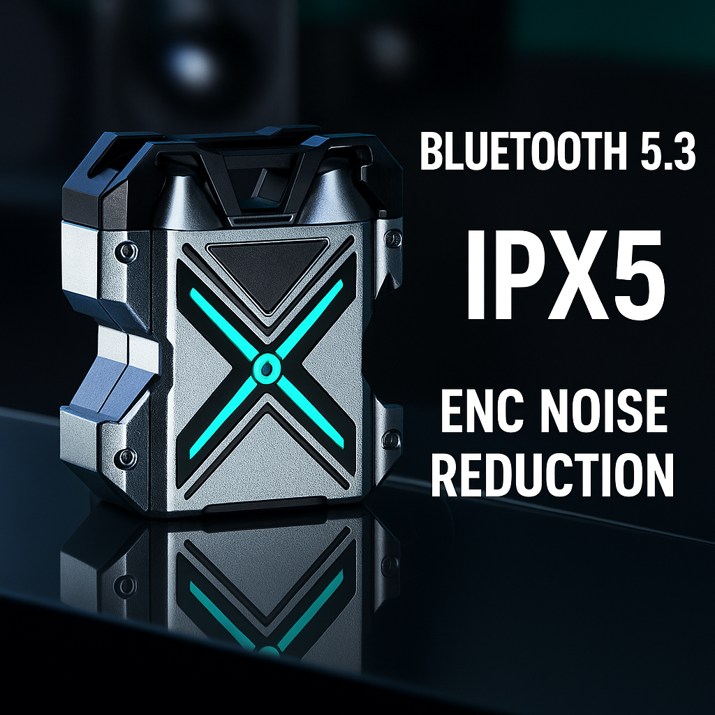 ELEX-MECH-ONE Gaming Wireless Earbuds – Bluetooth 5.3, Low Latency, ENC Noise Cancelling, LED-Ladecase