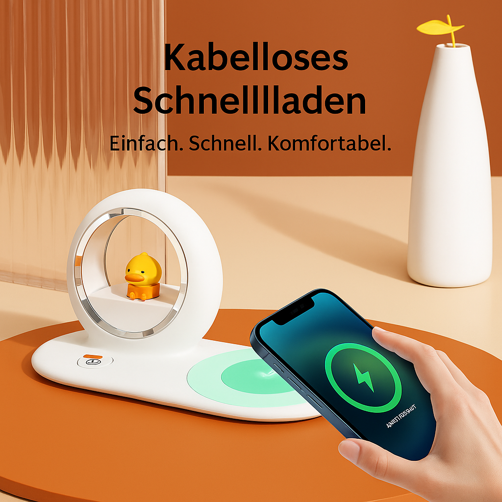 Elexum 3-in-1 LED Nachtlampe mit Qi-Laden, Touch & USB-C