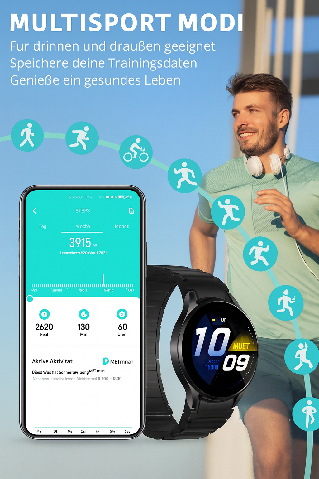 Ultra Smartwatch 1,43'' AMOLED, Bluetooth-Calls, 100 Sportmodi, IP68
