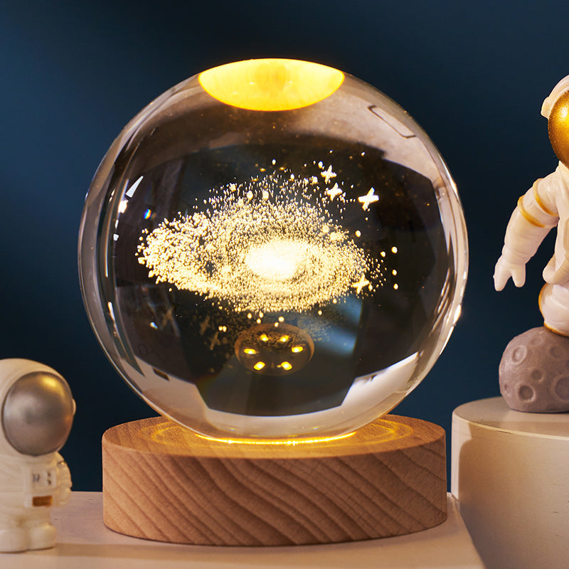 3D Galaxy Kristallkugel LED Lampe Holzsockel Deko Nachtlicht Geschenk