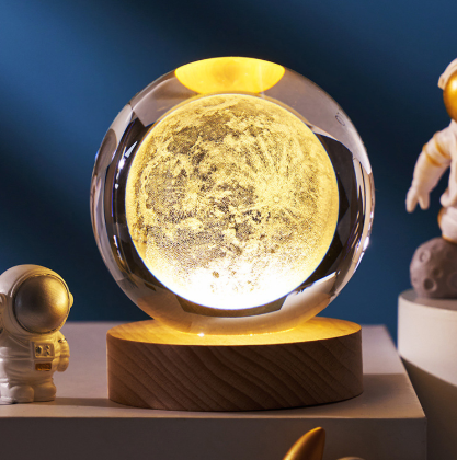 3D Galaxy Kristallkugel LED Lampe Holzsockel Deko Nachtlicht Geschenk