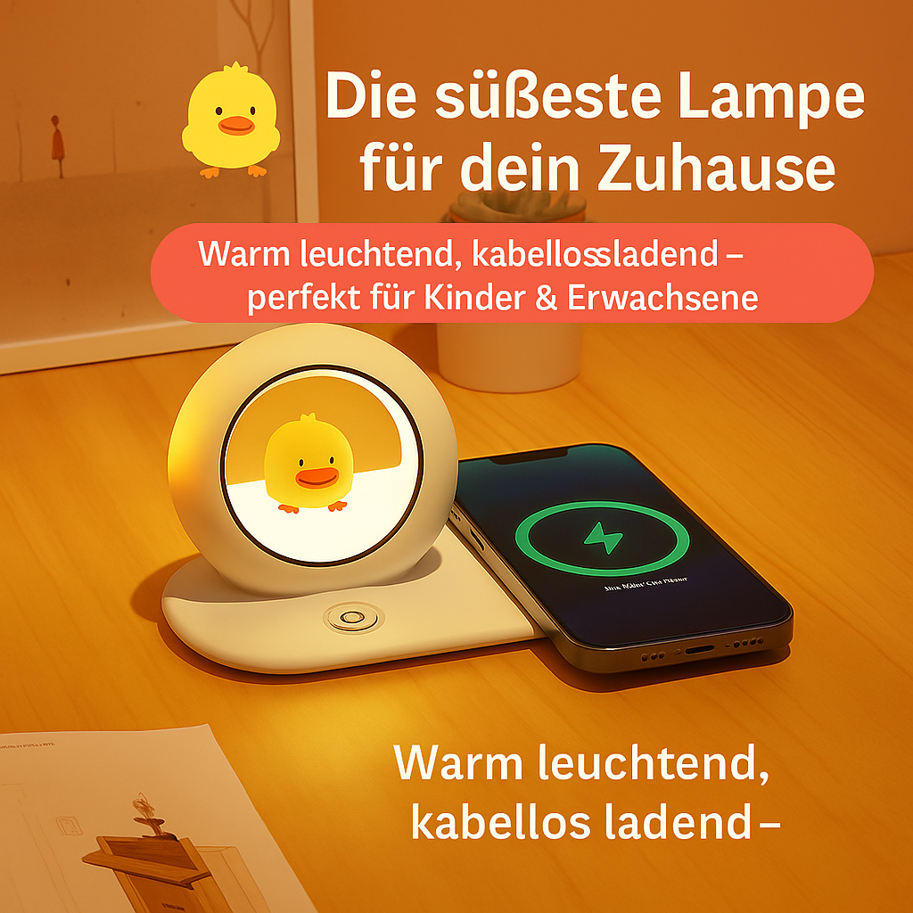 Elexum 3-in-1 LED Nachtlampe mit Qi-Laden, Touch & USB-C