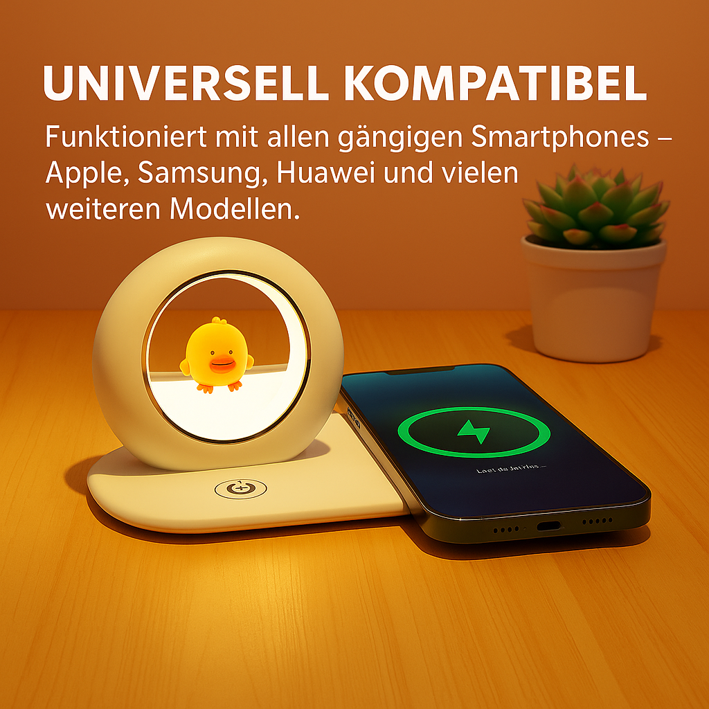 Elexum 3-in-1 LED Nachtlampe mit Qi-Laden, Touch & USB-C